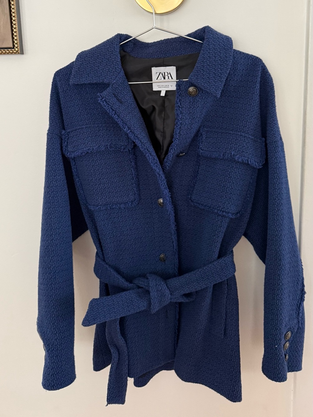 Zara Deep Navy Textured Belted Trench Coat